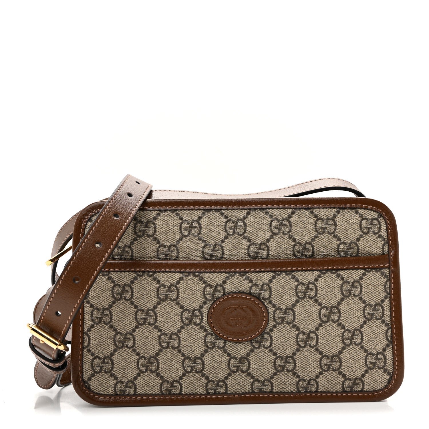 Gucci GG Supreme Monogram Azalea Calfskin Mini Retro Interlocking G Shoulder Bag Beige Ebony Brown Sugar