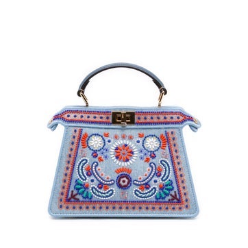 Petite Embroidered Denim Peekaboo ISeeU Satchel
