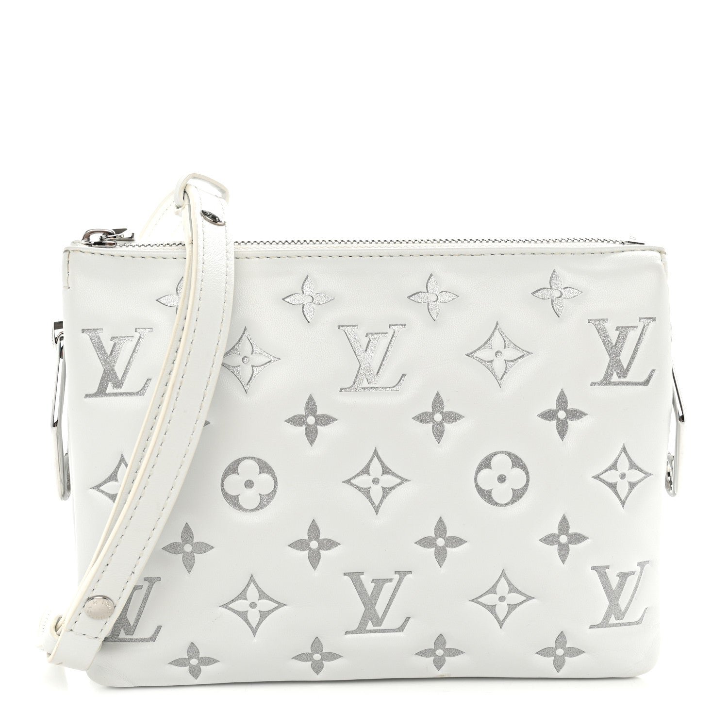 Louis Vuitton Lambskin Embossed Monogram Coussin BB  White Silver