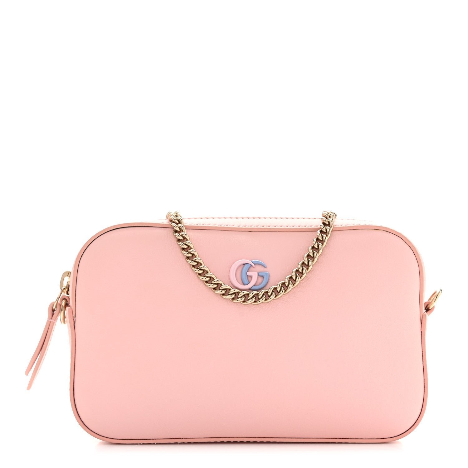Gucci Dollar Calfskin Enamel Monochrome Super Mini GG Marmont Chain Shoulder Bag Light Pink Blue