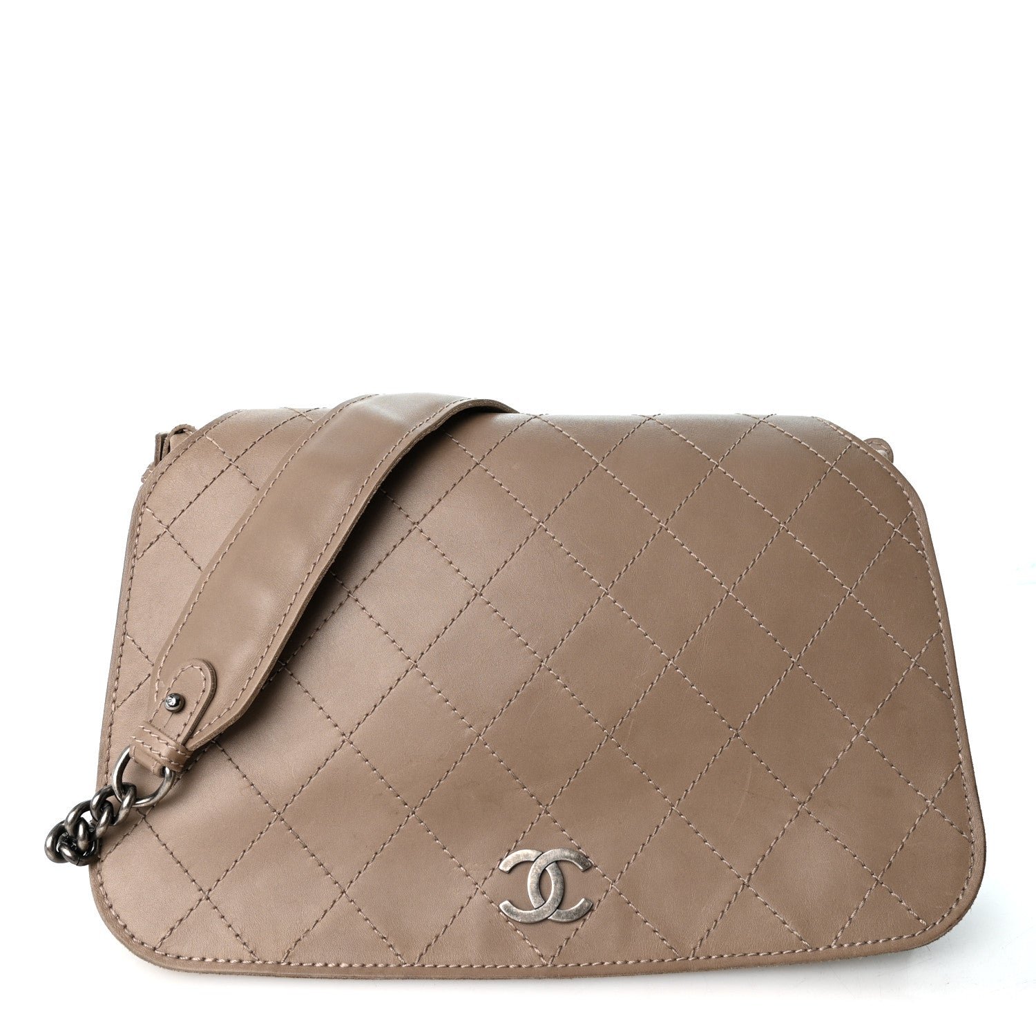 Chanel Calfskin Stitched Large Highlander Messenger Taupe