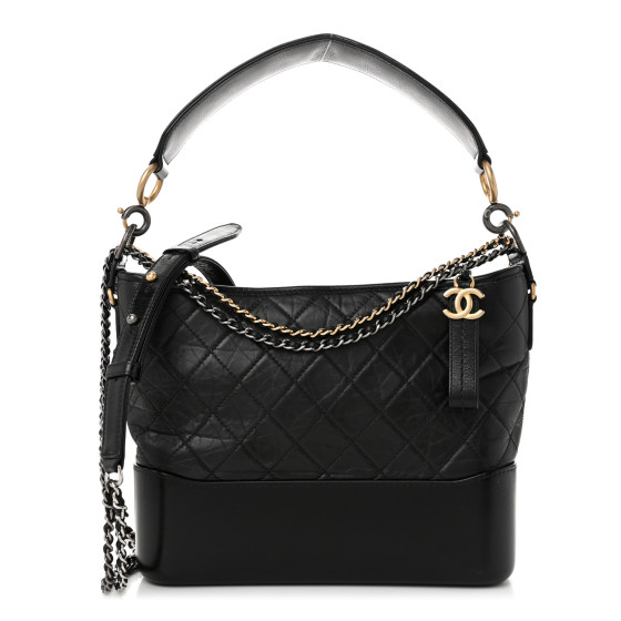 Chanel Aged Smooth Calfskin Quilted Medium Gabrielle Logo Hobo Black