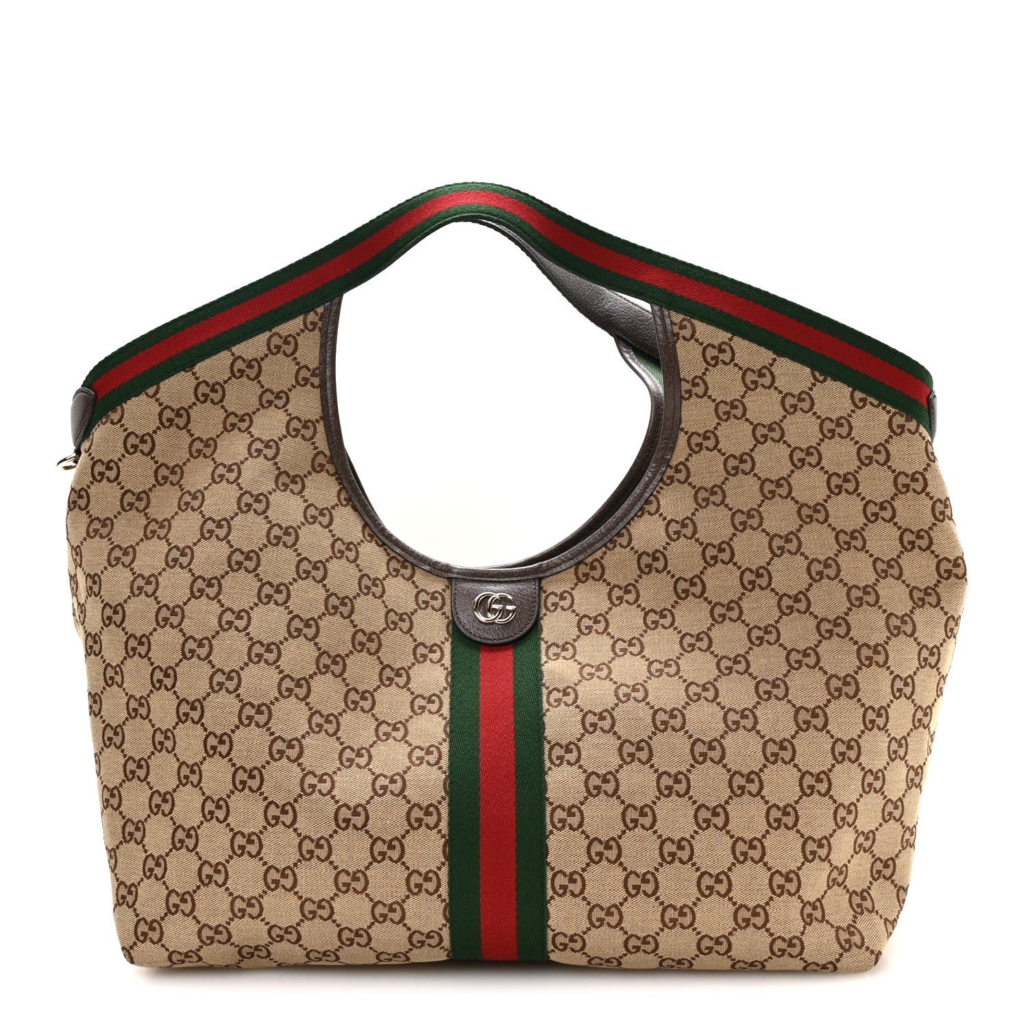 GG Monogram Web Large Giglio Tote Beige Brown