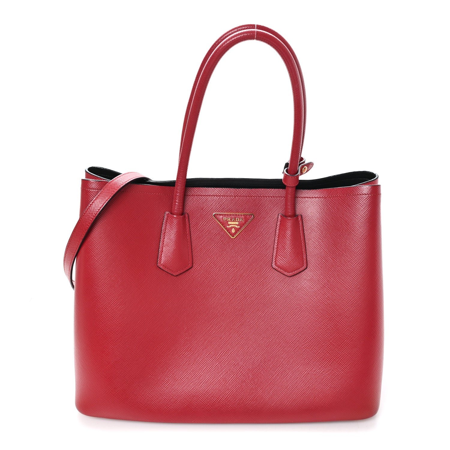 Prada Saffiano Cuir Medium Double Bag Fuoco Black