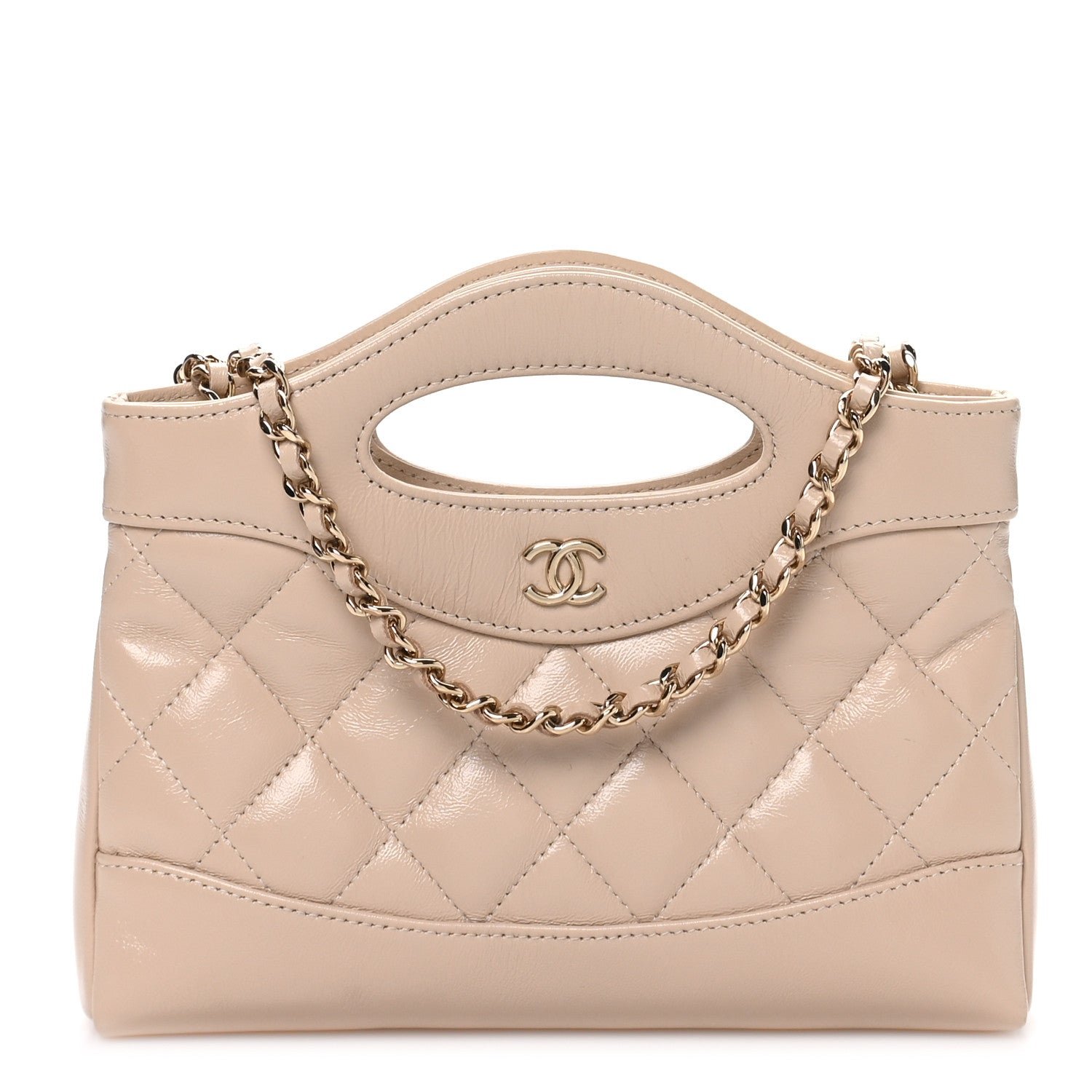 Chanel Shiny Lambskin Quilted Nano 31 Shopping Bag Beige
