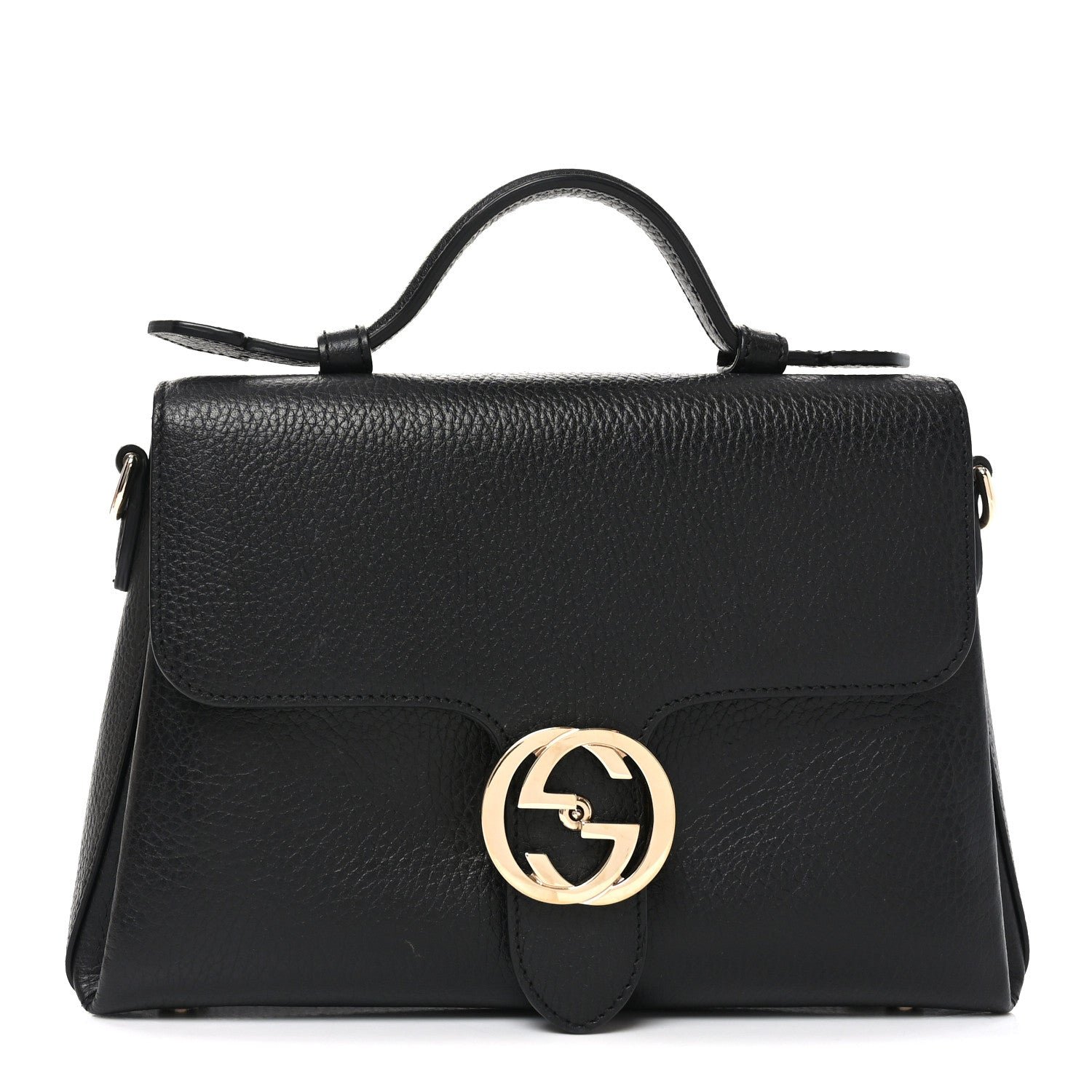 Gucci Dollar Calfskin Interlocking G Top Handle Shoulder Bag Black