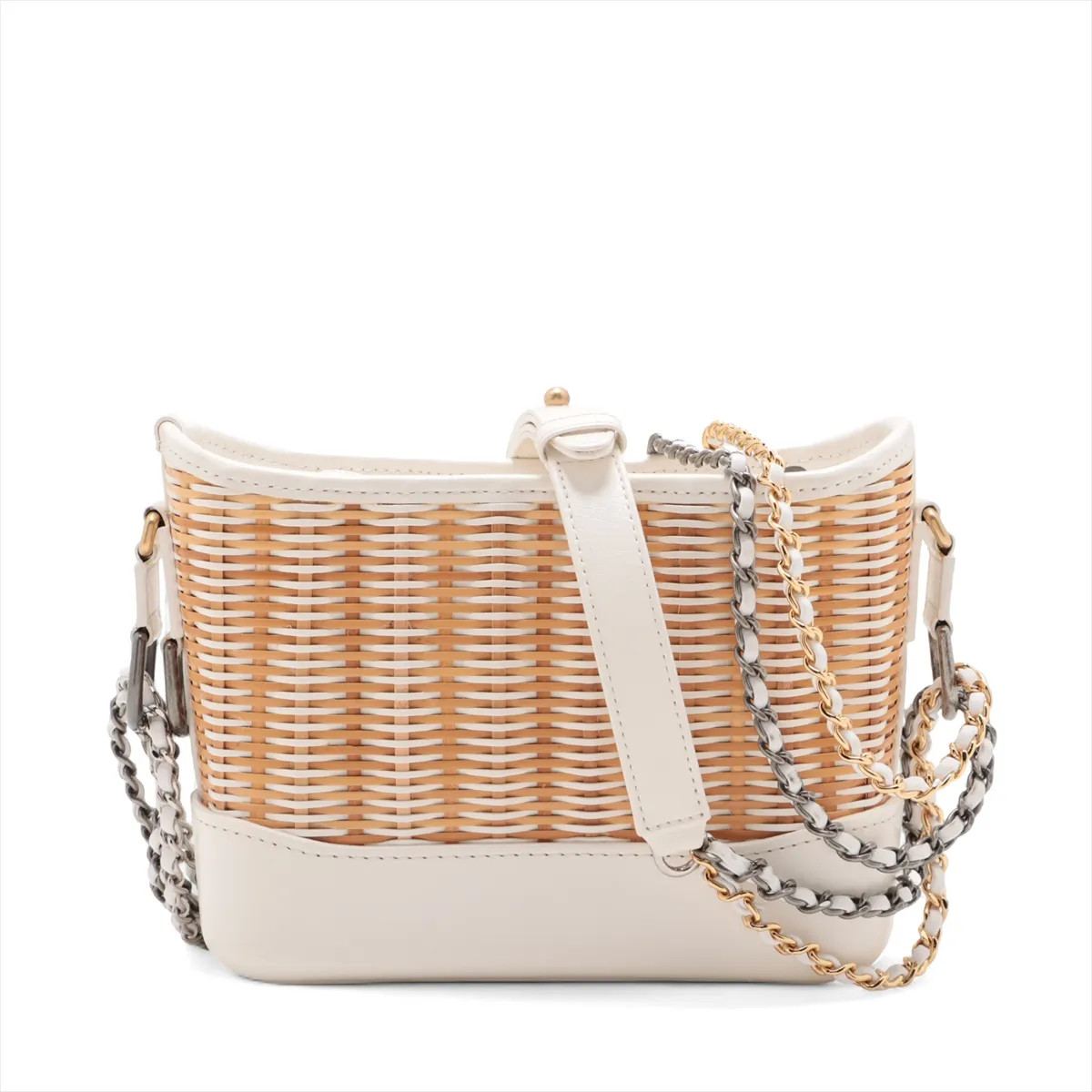 Chanel Gabrielle Doo Chanel Small rattan x leather Chain Shoulder Bag Beige x wh