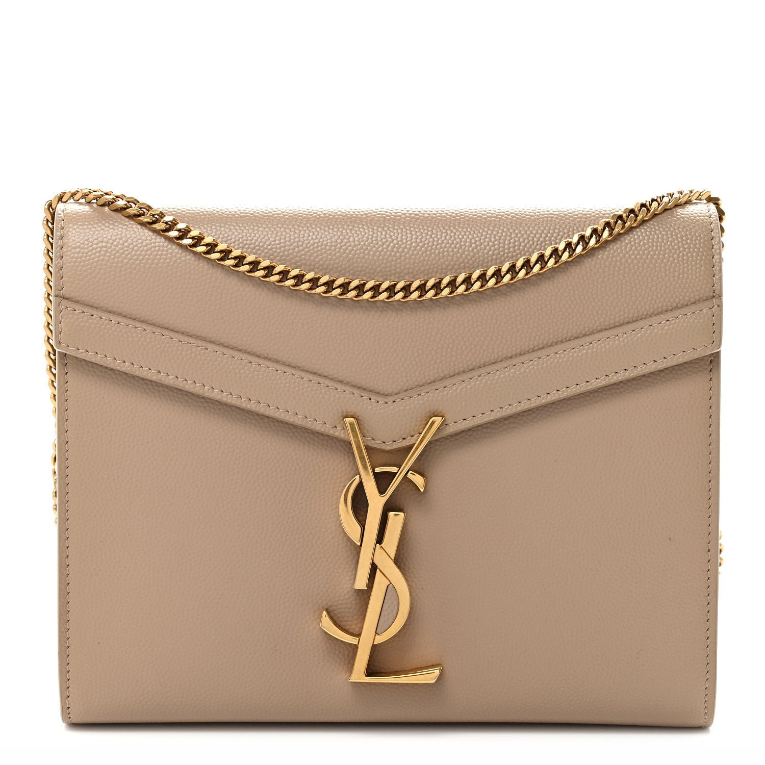 Saint Laurent Grain De Poudre Monogram Cassandra Chain Wallet Dark Beige