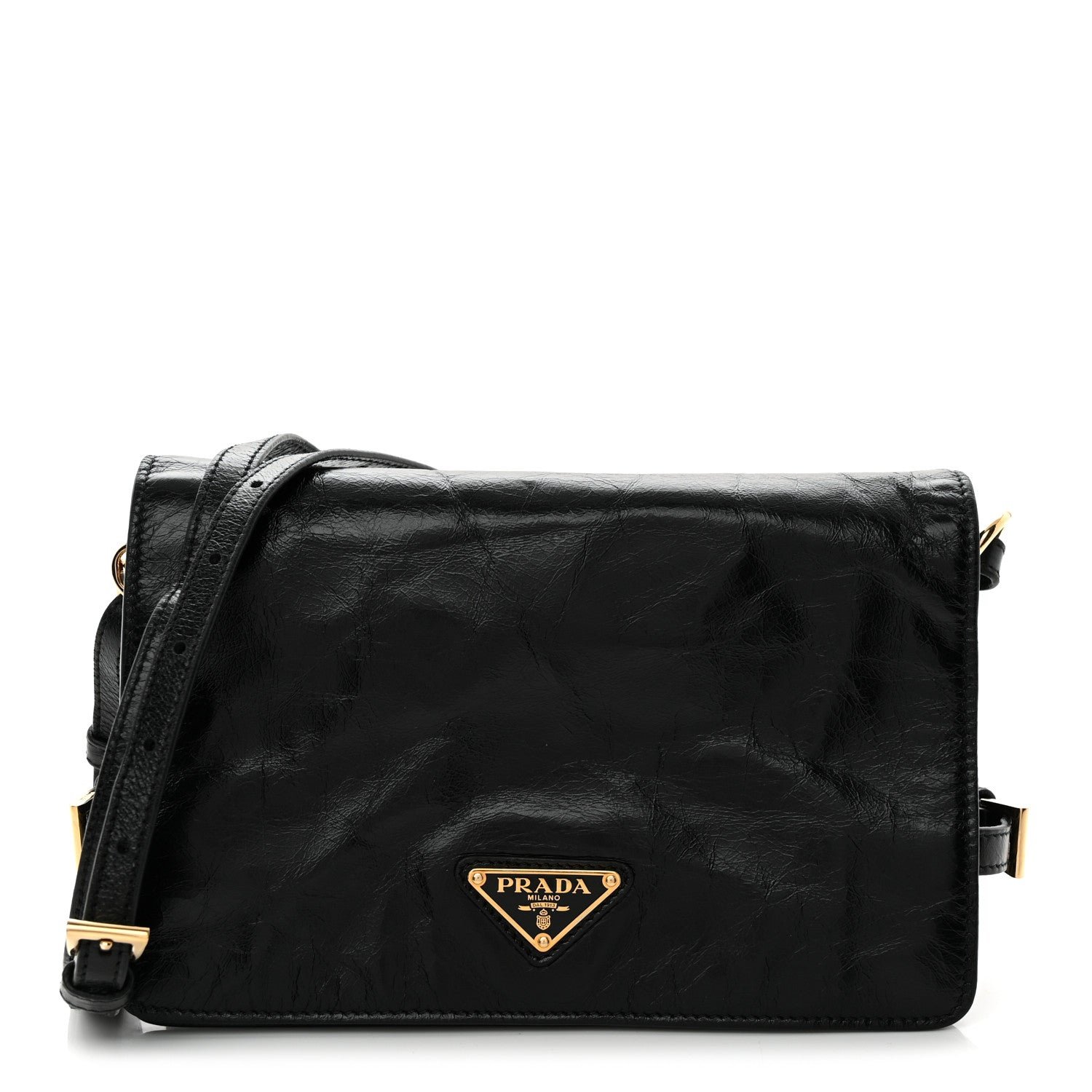 Prada Soft Lux Calfskin Triangle Mini Shoulder Bag Black