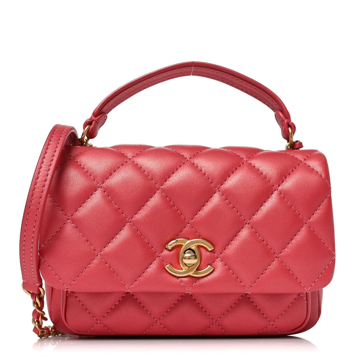 Chanel Calfskin Quilted Top Handle Flap Dark Pink