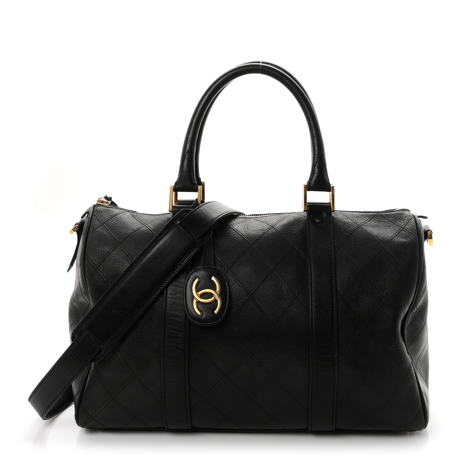 Chanel Calfskin Stitched Duffle Travel Bag Black