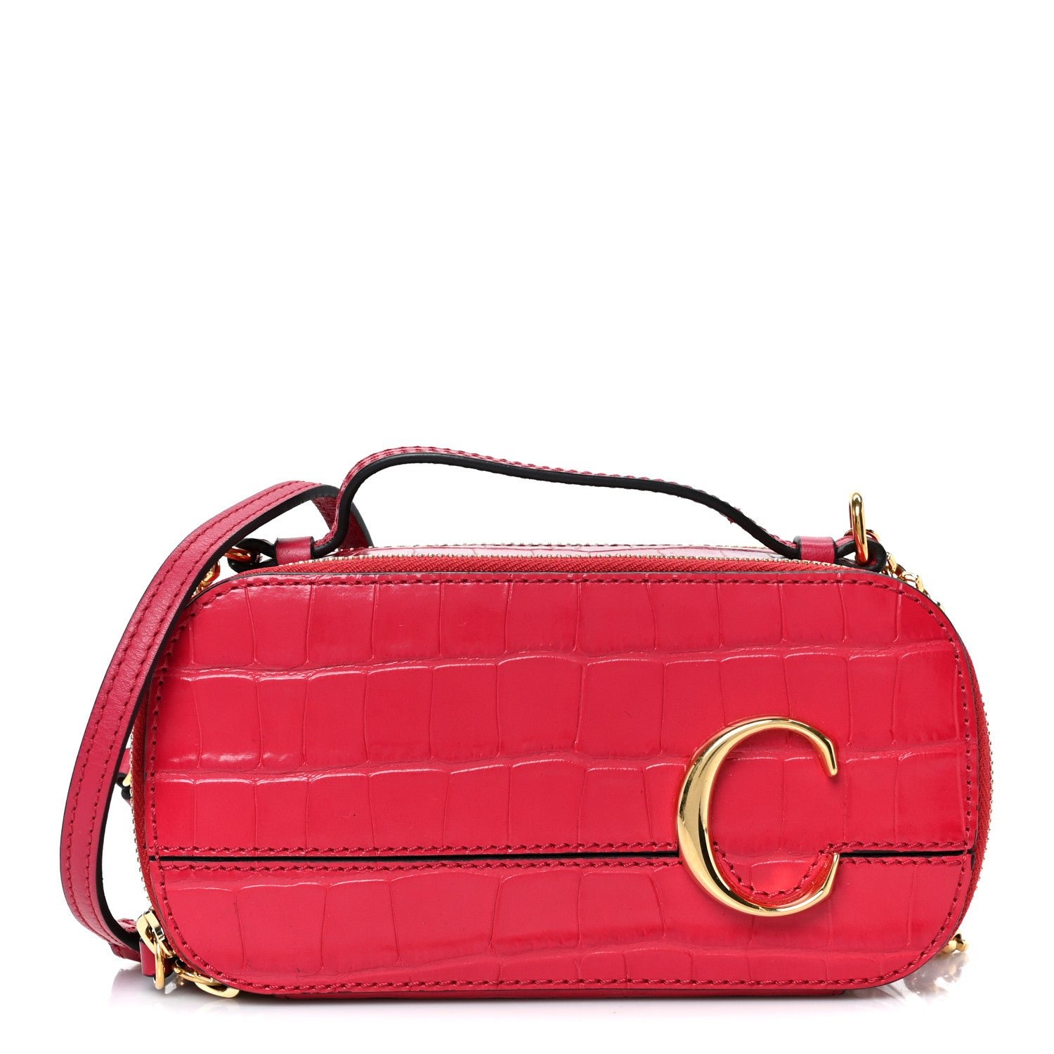 Chloe Calfskin Crocodile Embossed Mini C Vanity Bag Red