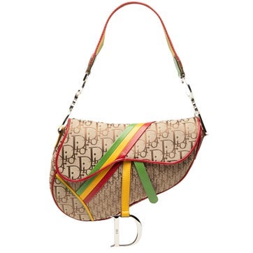 Dior Calf Leather Diorissimo Canvas Rasta Saddle Bag