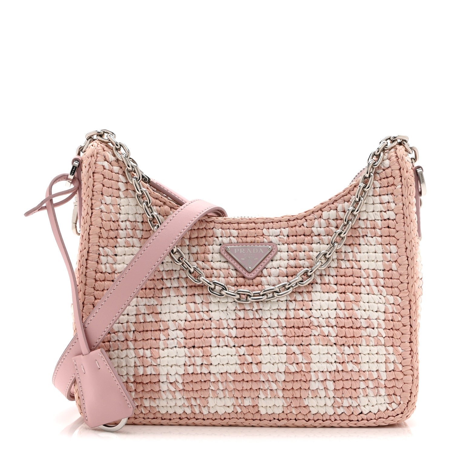 Prada Yarn Raffia Effect Crochet Mini Re-Edition Shoulder Bag Alabastro