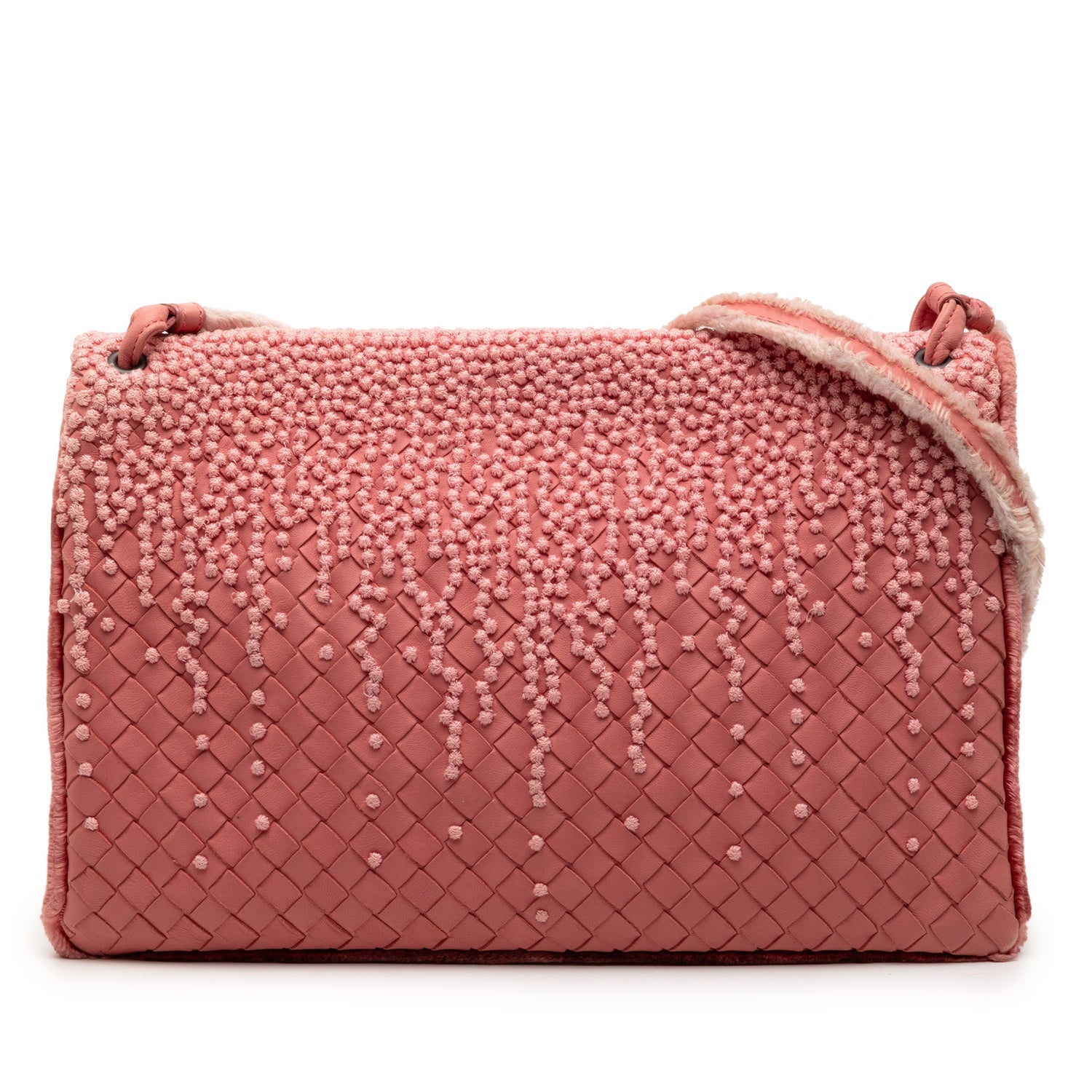 Leather Nappa Intrecciato Embroidered Fold Over Crossbody