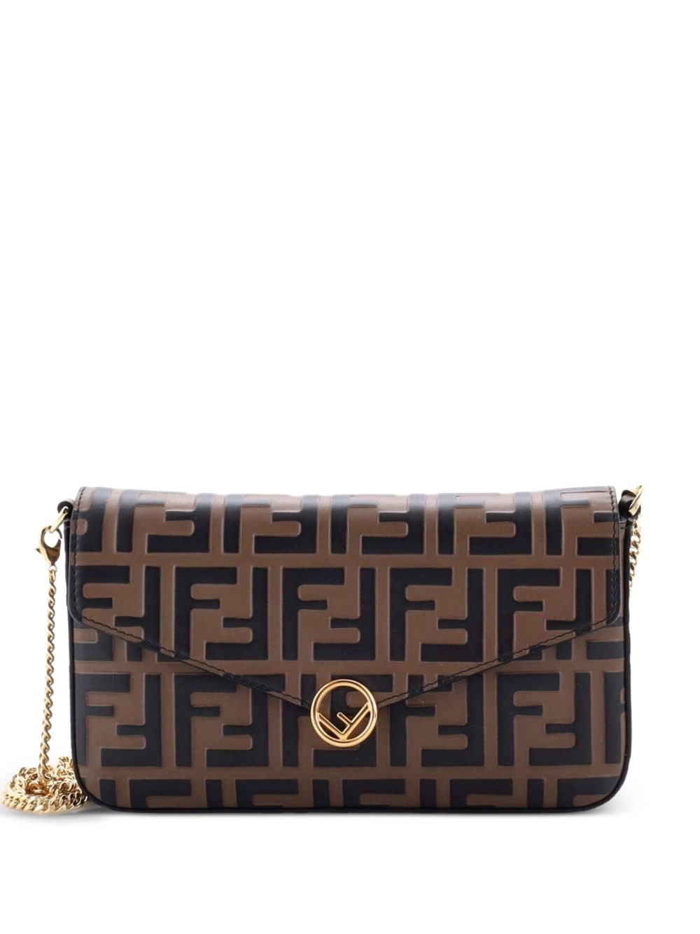 F is Fendi Envelope on Chain Zucca Embossed Leather clutch bag