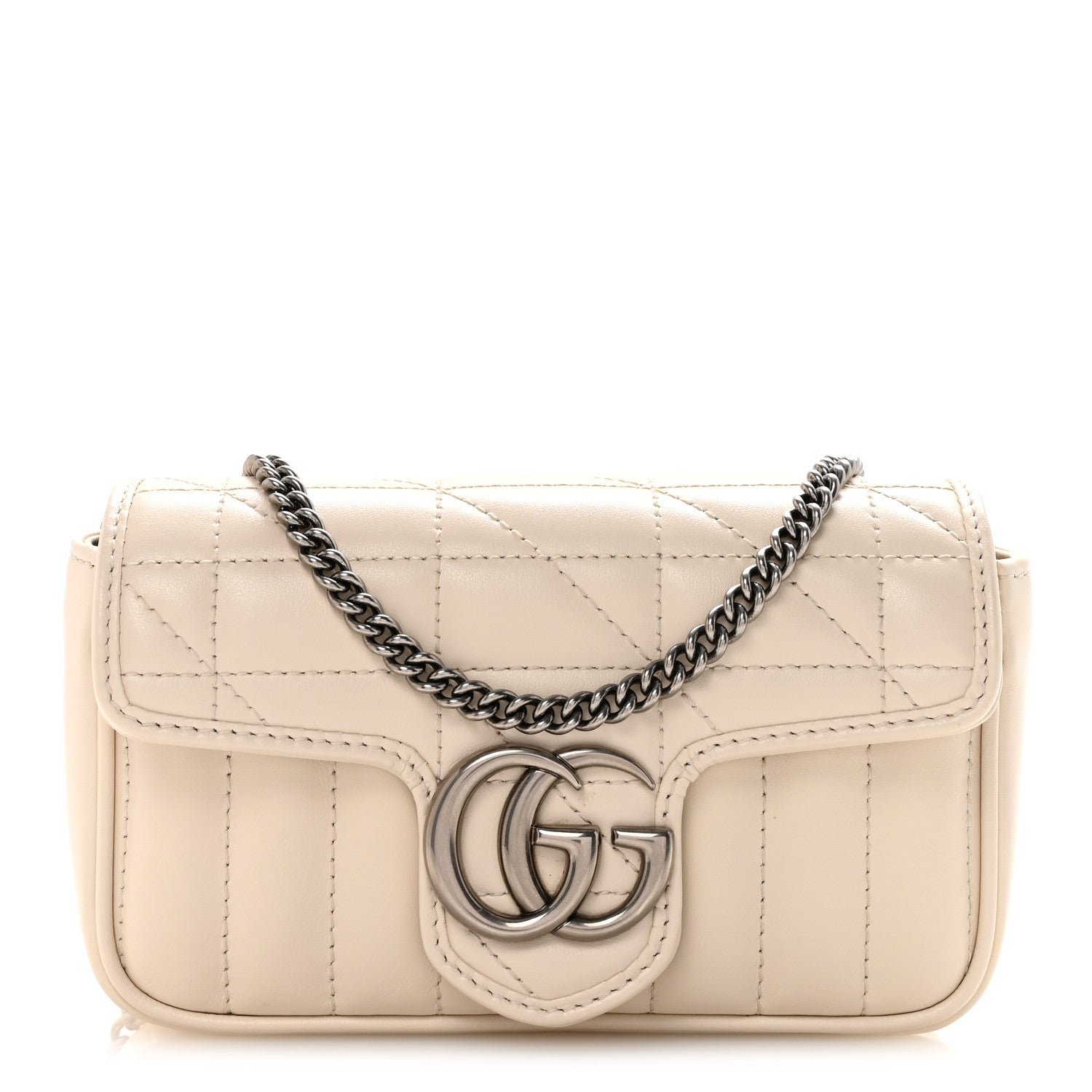 Gucci Calfskin Matelasse Aria Super Mini GG Marmont Shoulder Bag Mystic White