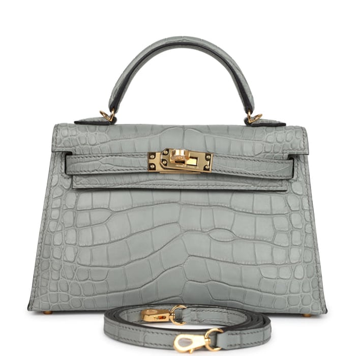 Hermes Hermes Kelly Sellier 20 Gris Ciment Matte Alligator Gold Hardware