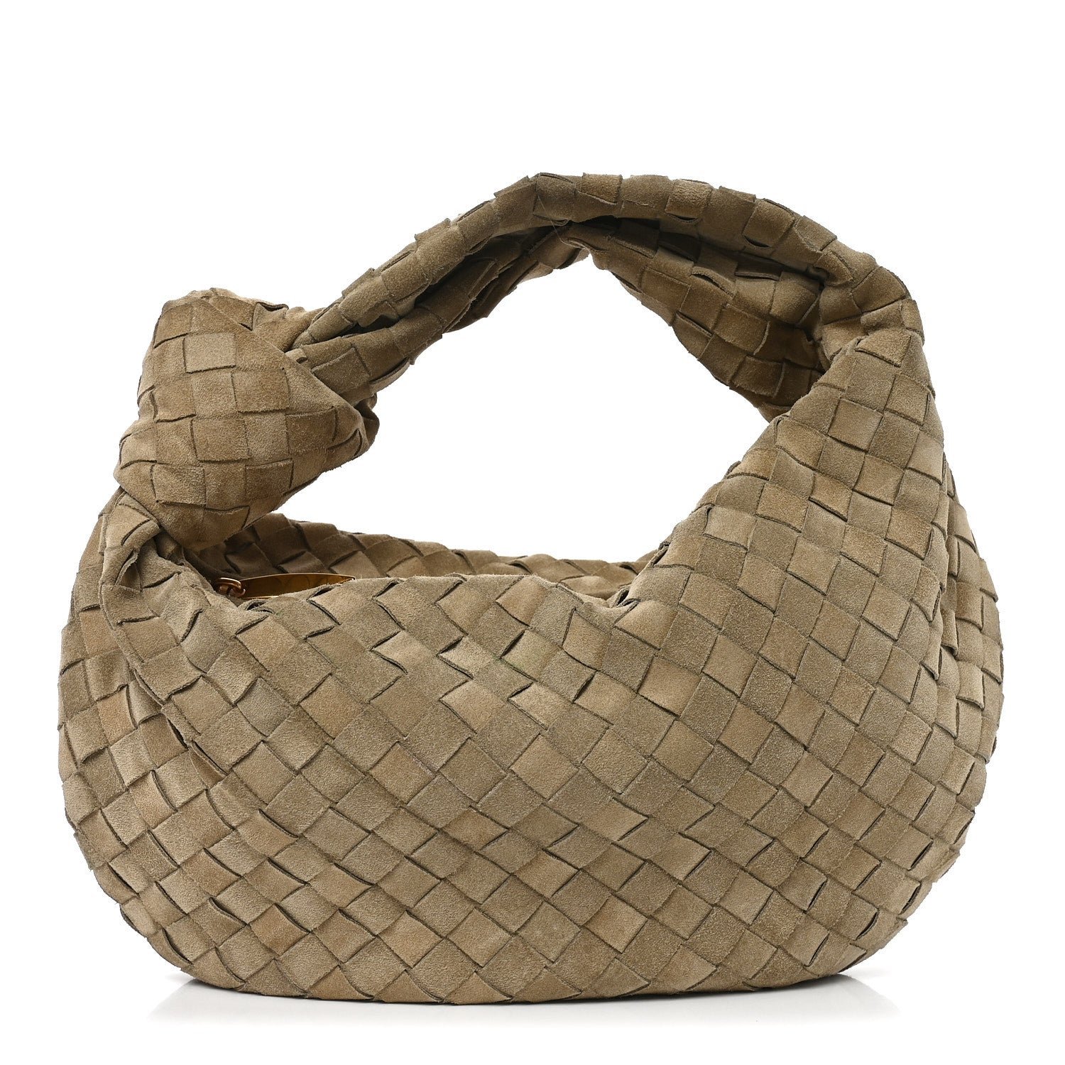 Bottega Veneta Suede Calfskin Intrecciato Teen Jodie Hobo Beige