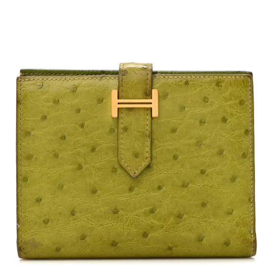 Hermes Ostrich Bearn Compact Wallet Vert Anis