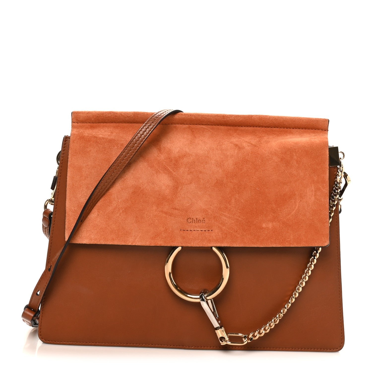 Chloe Chloe Suede Calfskin Medium Faye Shoulder Bag Tobacco