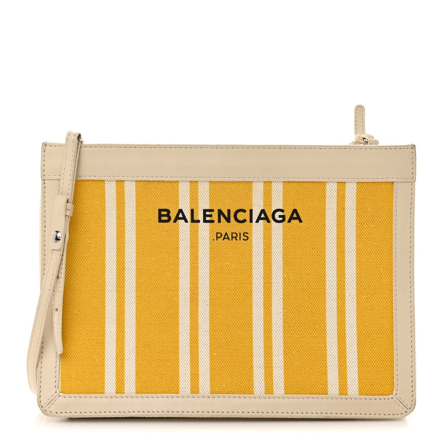 Balenciaga Cotton Canvas Striped Pochette Crossbody Bag Yellow