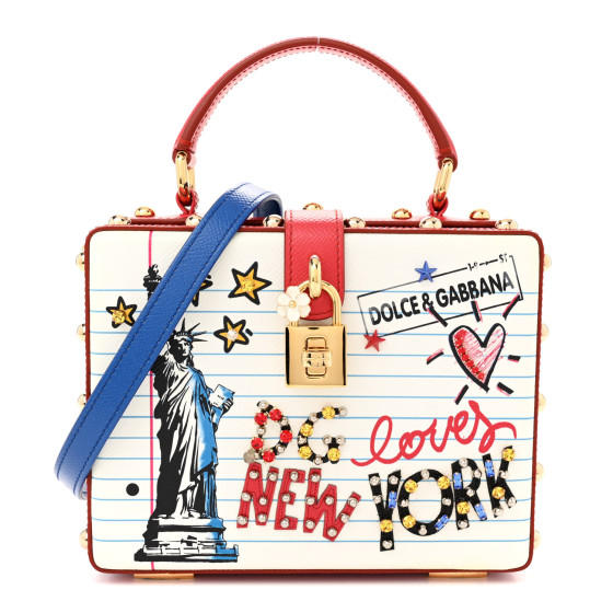 Dolce & Gabbana Dauphine Pearl Crystal DG Loves New York Box Bag  White Blue Red