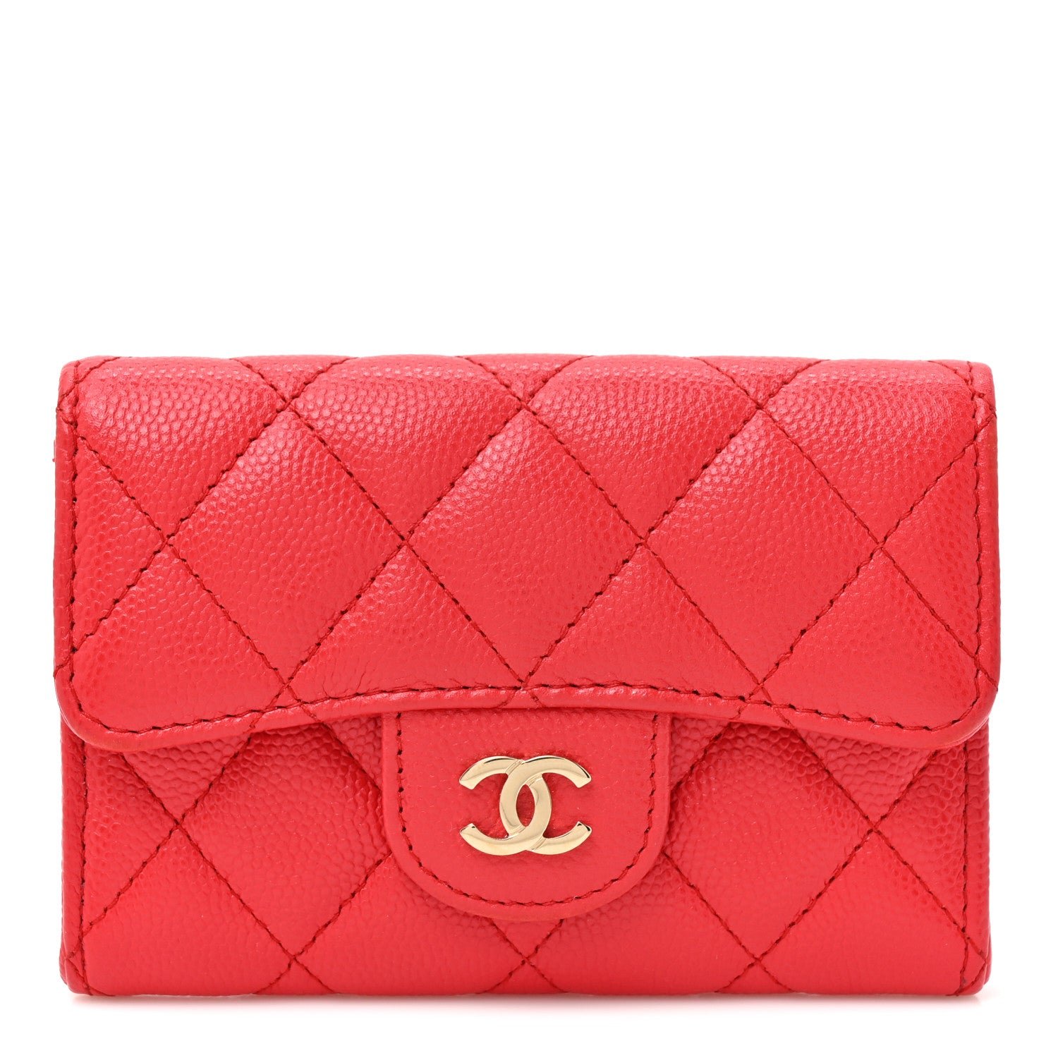 Chanel Caviar Quilted Flap Card Holder Wallet Red