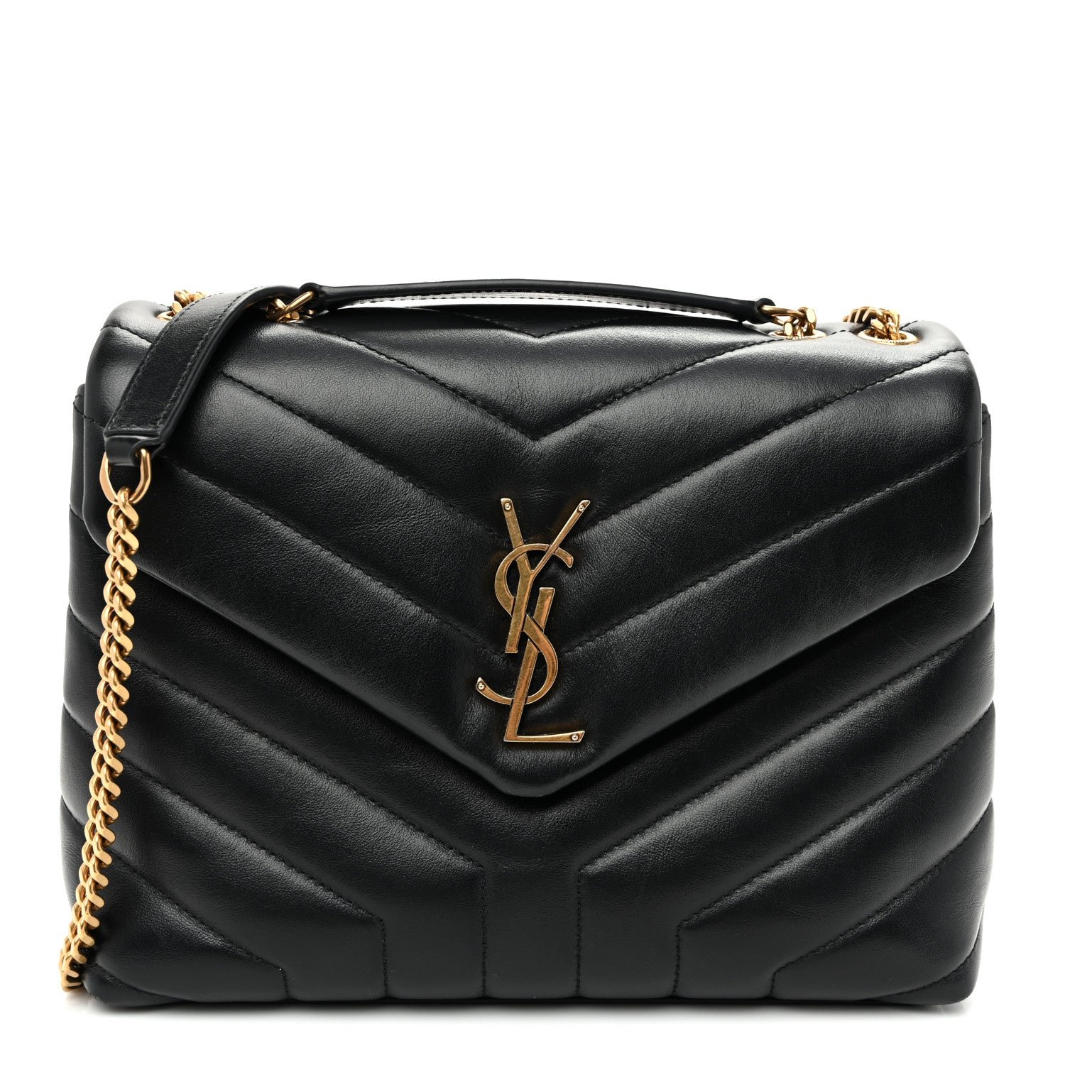 Saint Laurent Calfskin Y Quilted Monogram Small Loulou Chain Satchel Black