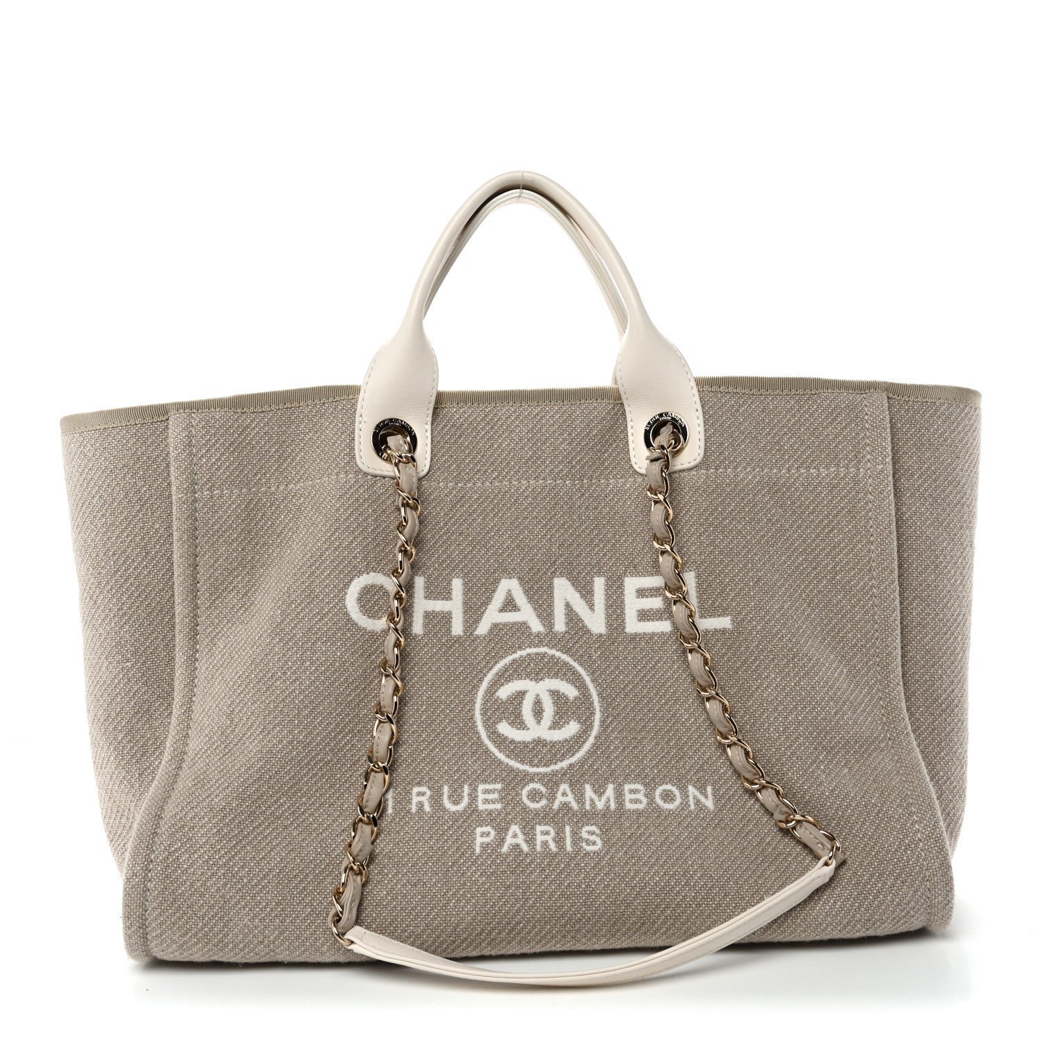 Chanel Mixed Fibers Calfskin Medium Deauville Tote Beige White