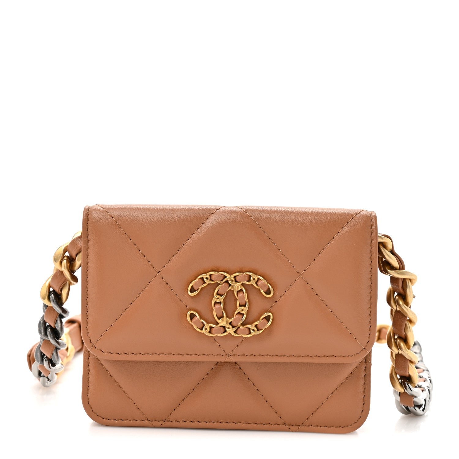 Chanel Lambskin Quilted Chanel 19 Flap Belt Bag Brown