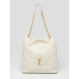 Yves Saint Laurent Vintage White Quilted Lambskin Leather Large Pochon Bag
