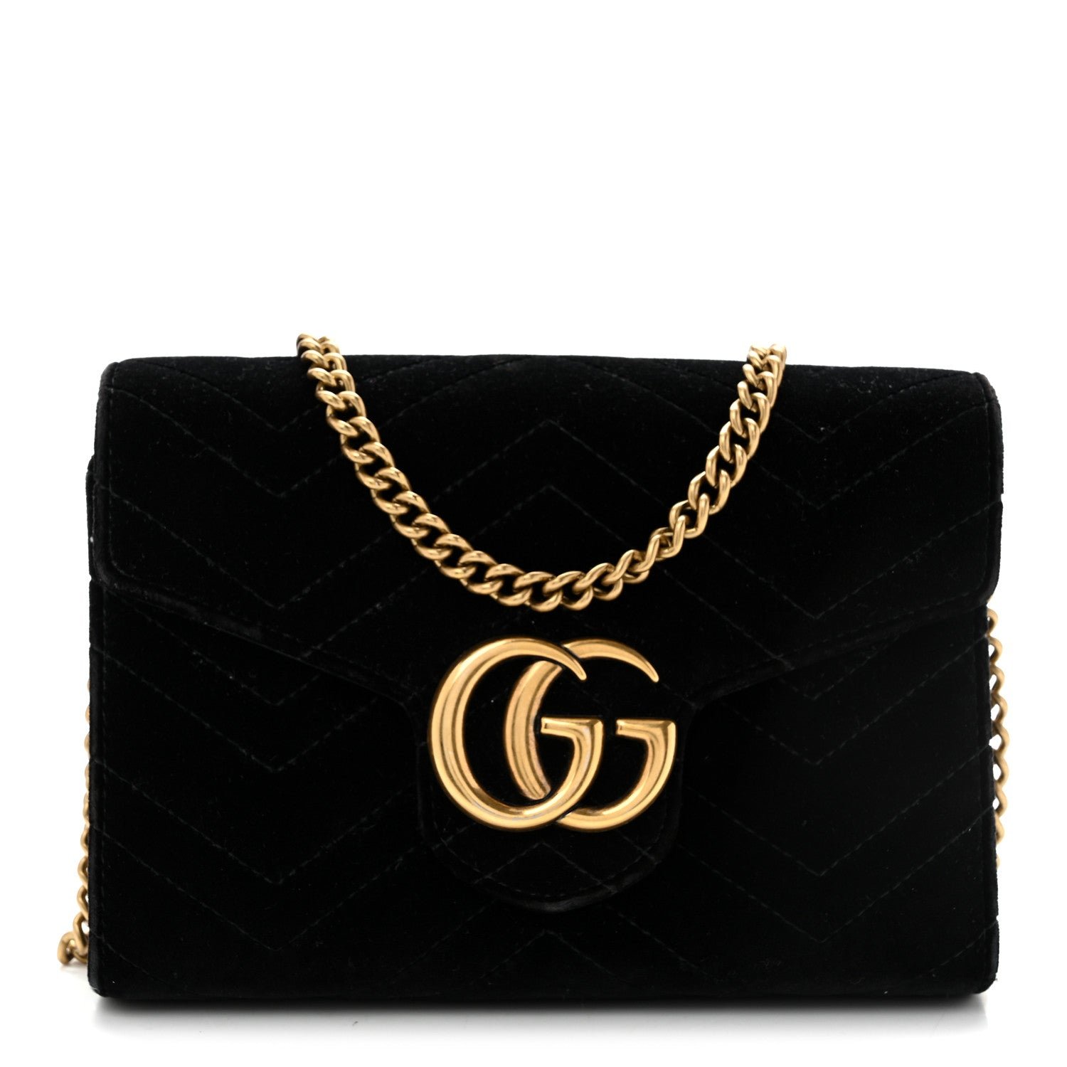 Gucci Velvet Matelasse GG Marmont Chain Wallet Black
