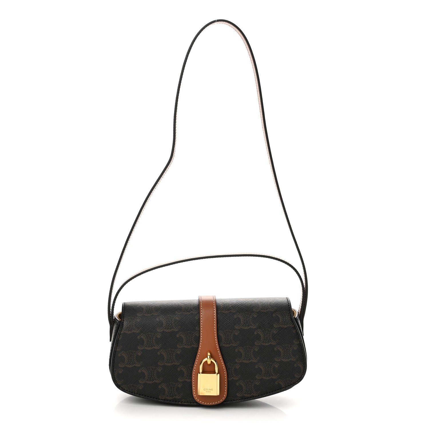 Celine Triomphe Canvas Calfskin Tabou Clutch on Strap Tan