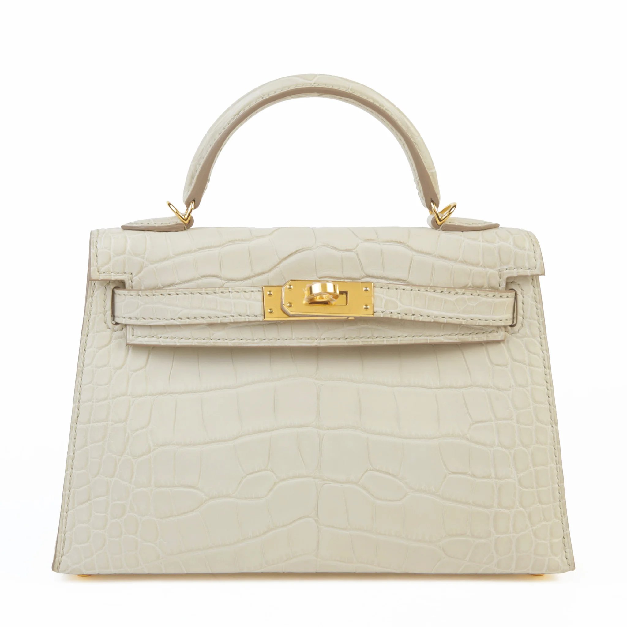 Unused ( Rank NS ) HERMÈS Mini Kelly II Beton (8L) Matte Alligator Gold hardware U (2022)