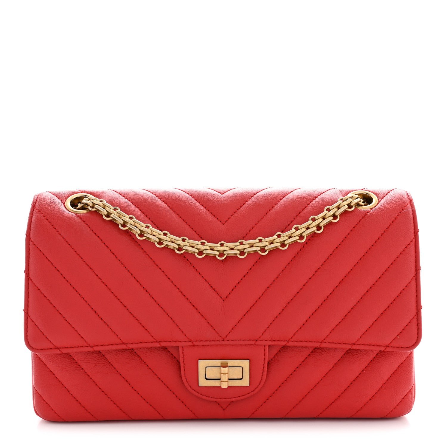 Chanel Calfskin Chevron Quilted 2.55 Reissue 225 Flap Red