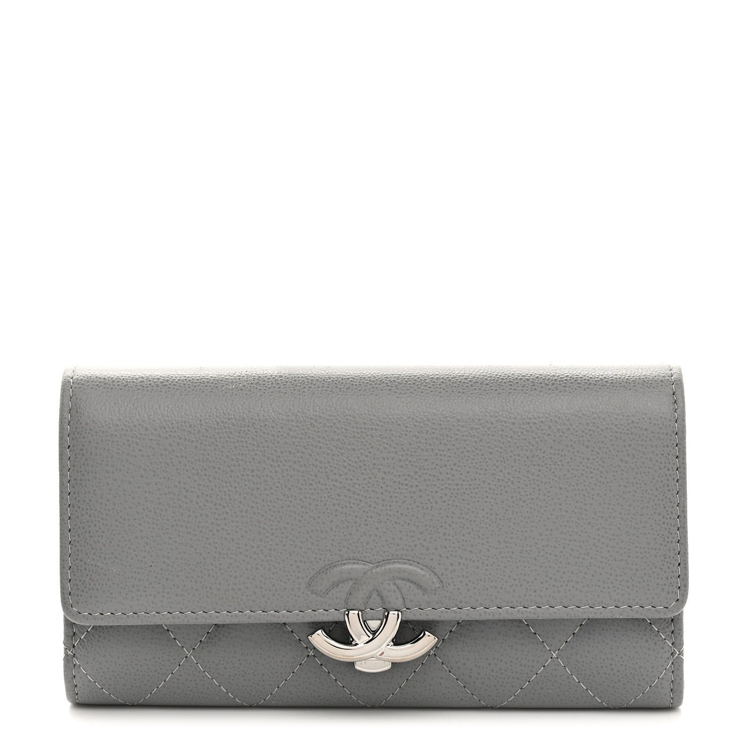 Chanel Grained Calfskin Quilted CC Box Flap Wallet Grey
