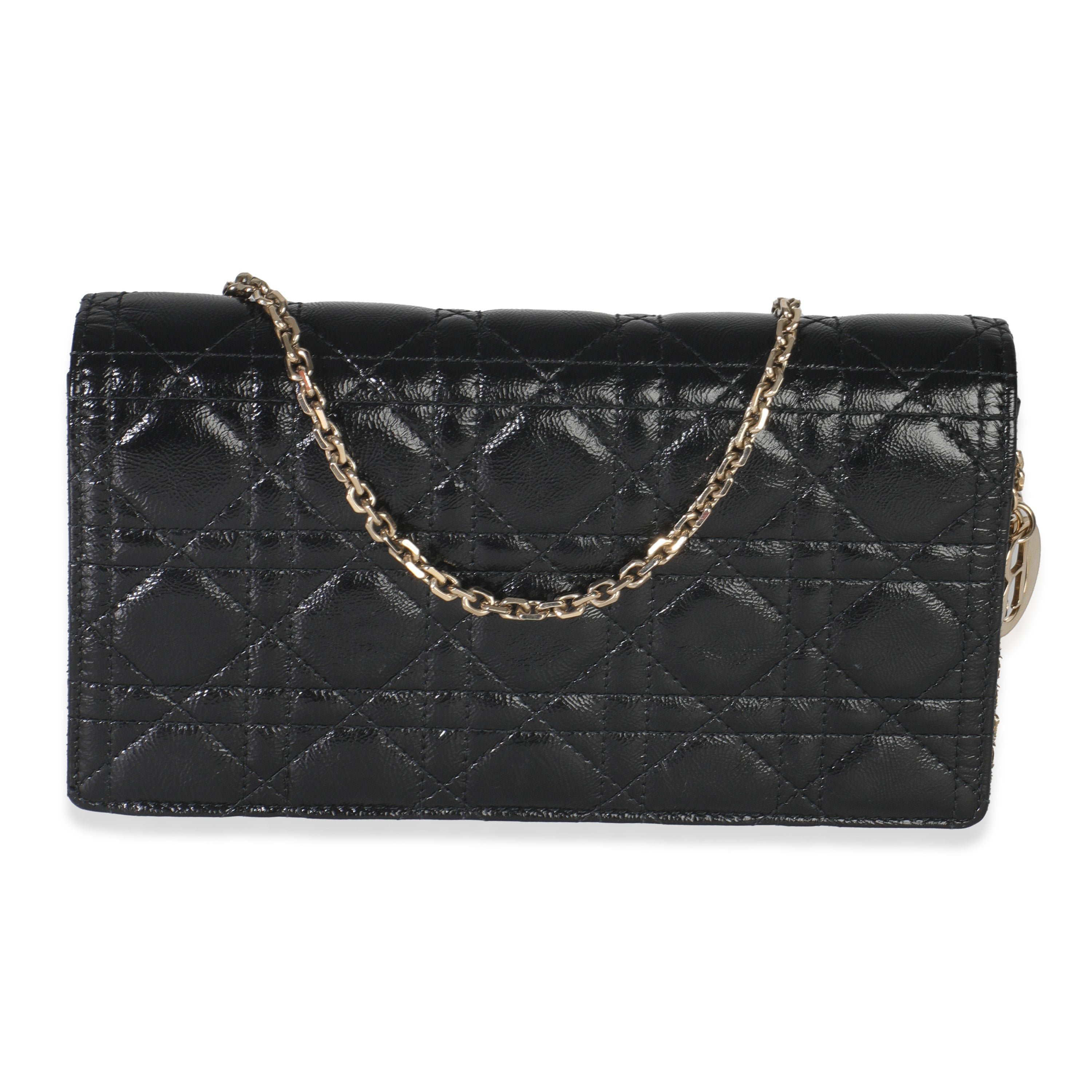 Dior Black Distressed Calfskin Cannage Lady Dior Pouch