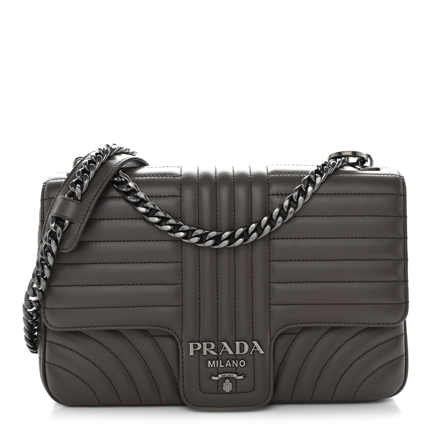 Prada Prada Soft Calfskin Impunture Diagramme Large Chain Flap Shoulder Bag Bambu