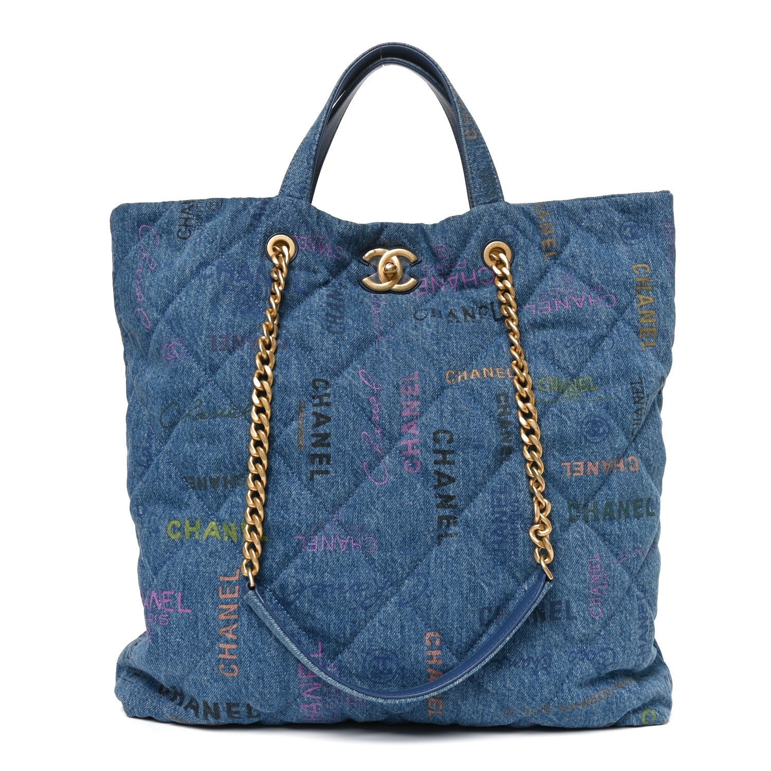 Chanel Denim Quilted Denim Mood Maxi Shopping Bag Blue Multicolor