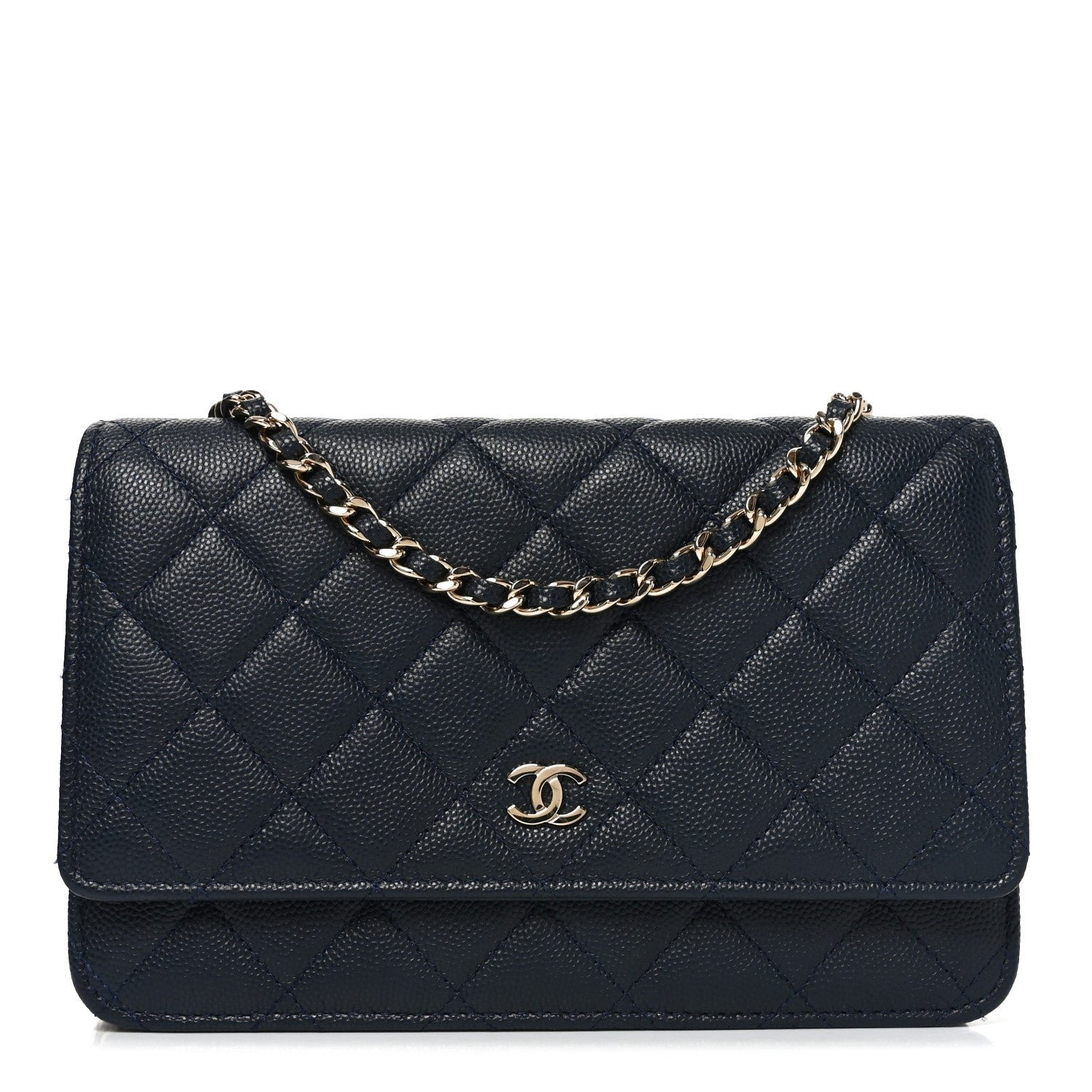 Chanel Caviar Quilted Wallet on Chain WOC Navy Blue