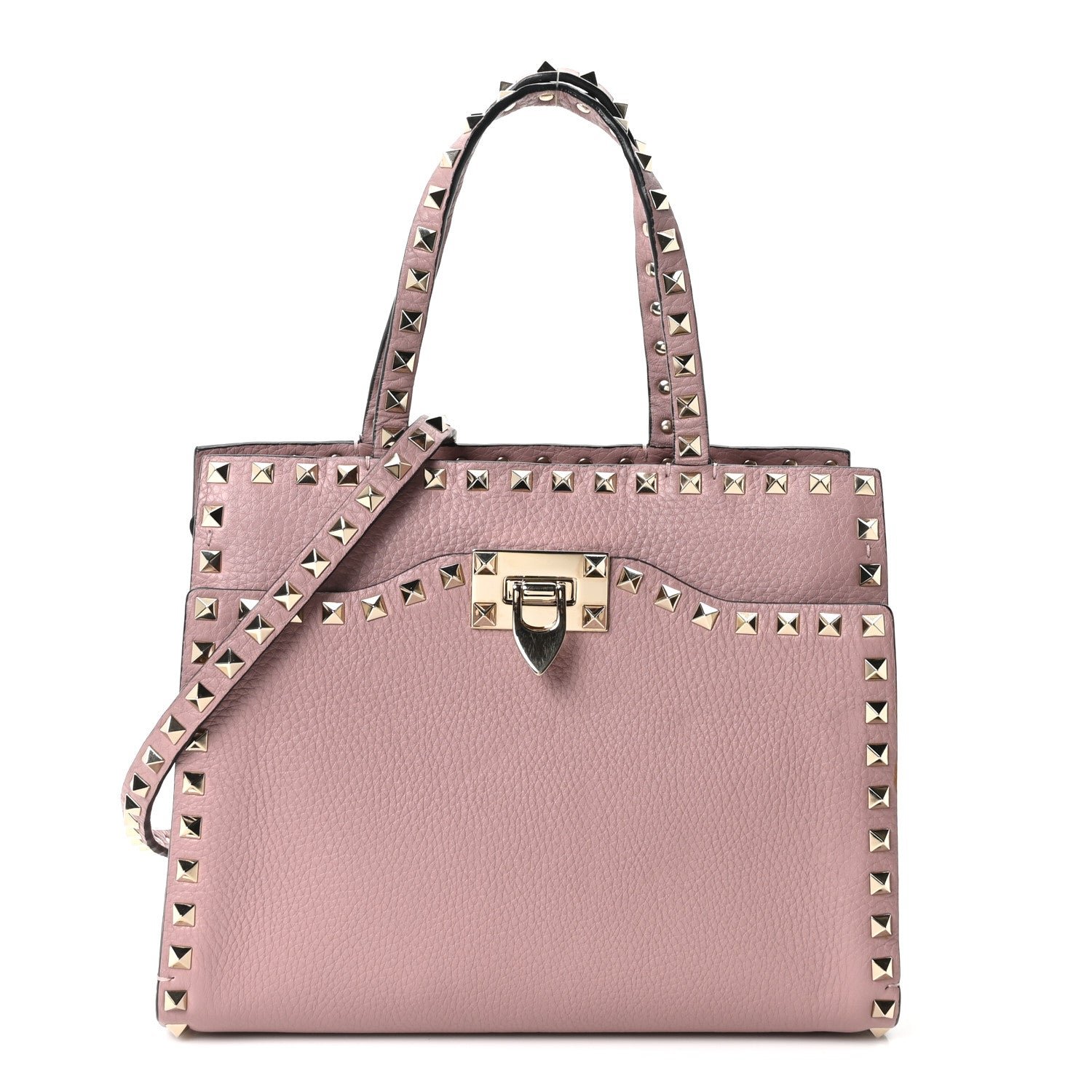 Valentino Garavani Grained Calfskin Rockstud Flip Lock Tote Lipstick