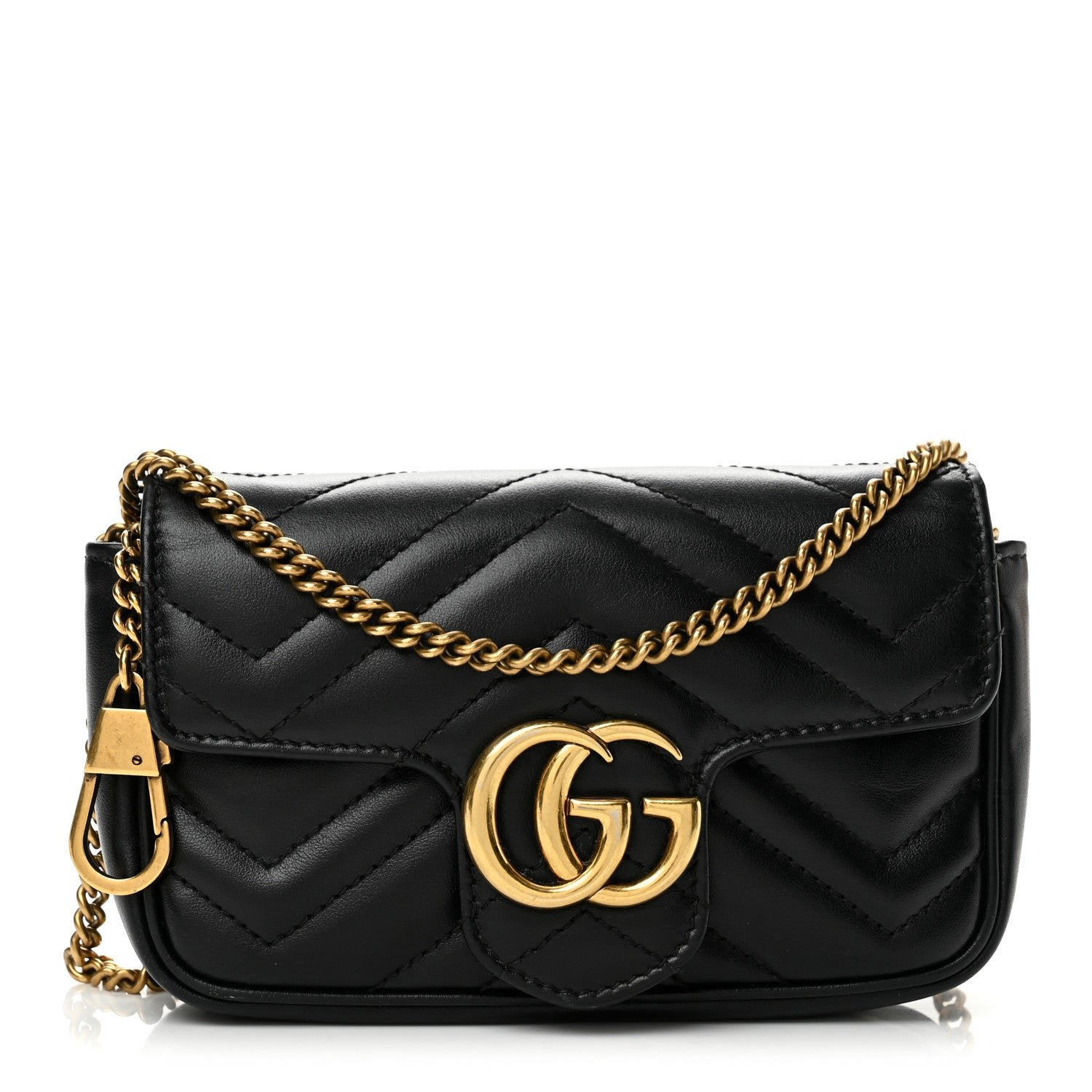 Gucci Calfskin Matelasse Super Mini GG Marmont Shoulder Bag Black
