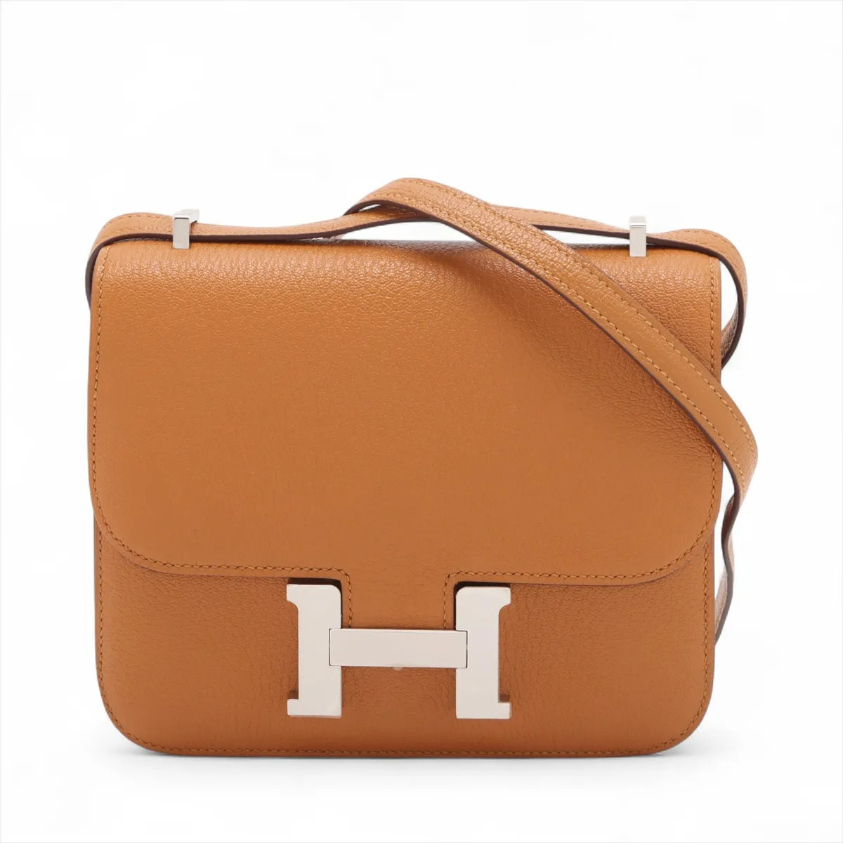 Hermès Constance 3 Mini 18 Chèvre Mysore Caramel Silver Metal Fittings