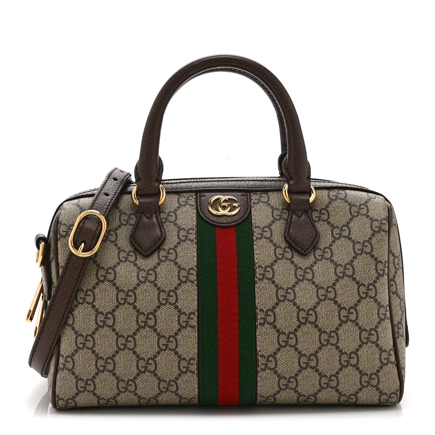 Gucci GG Supreme Monogram Web Small Ophidia Top Handle Bag Beige Ebony