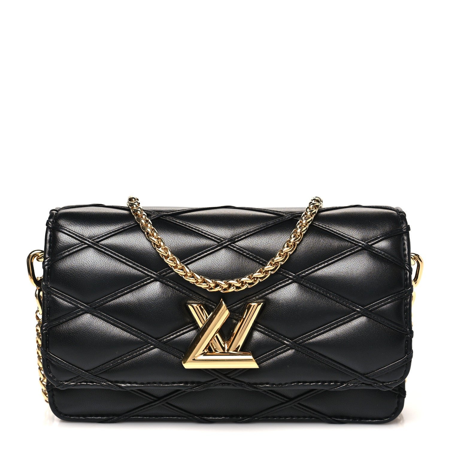 Louis Vuitton Lambskin Malletage Wallet On Chain GO-14 Black