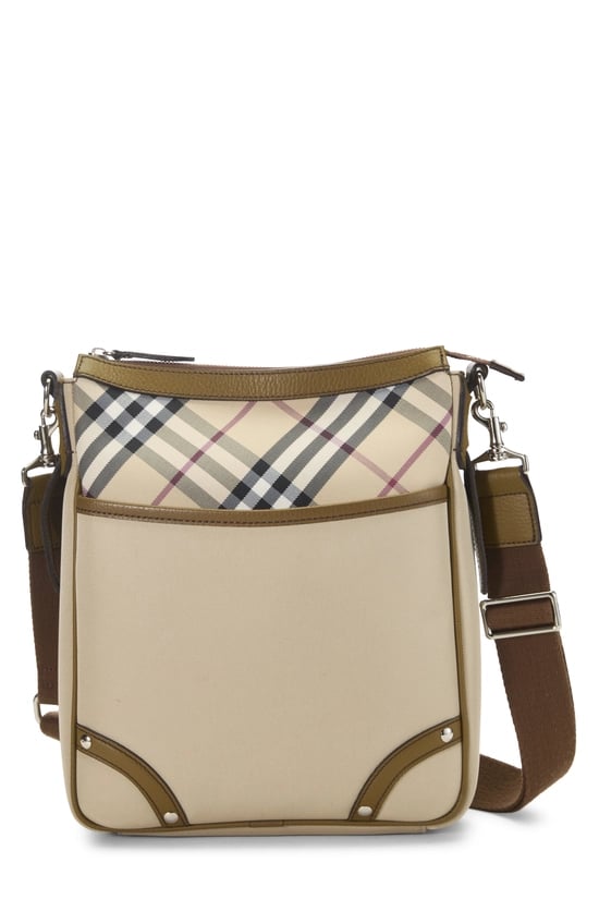 Beige House Check Nylon Vertical Messenger