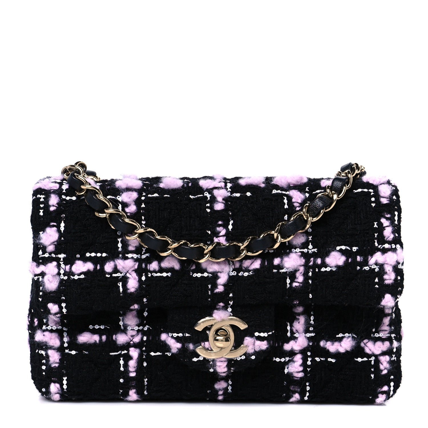 Chanel Tweed Quilted Mini Rectangular Flap Black Pink White