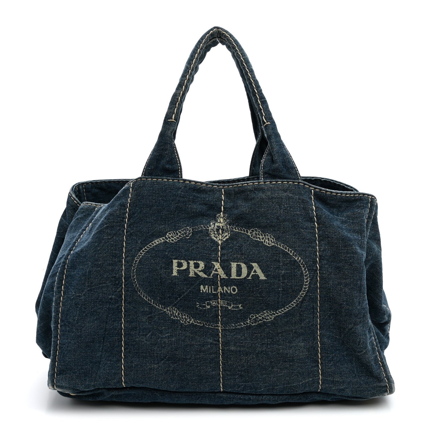 Prada Denim Canapa Logo Tote Avio