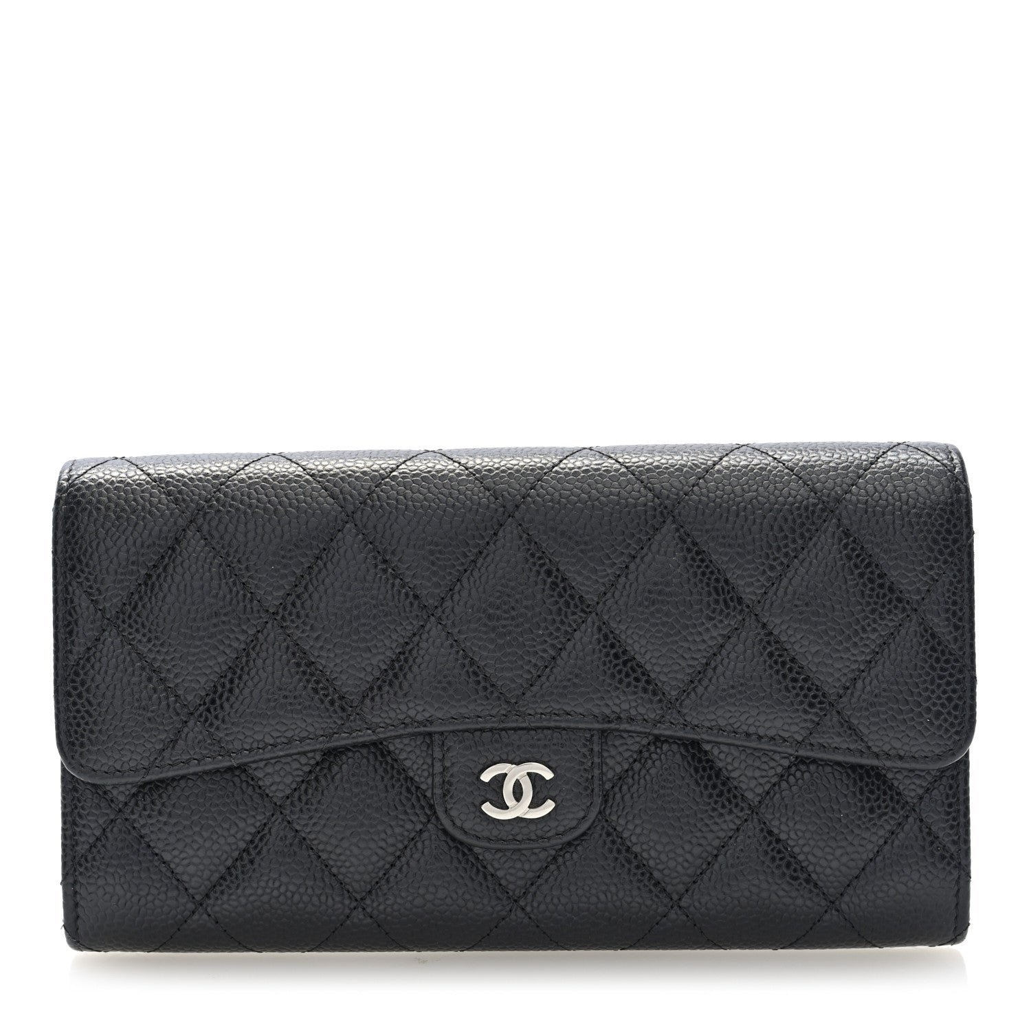 Chanel Caviar Quilted Large Gusset Flap Wallet Black